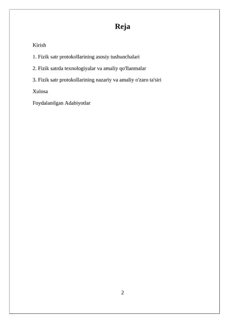 OSI MODELIDA FIZIK SATXI PROTOKOLLARI 2