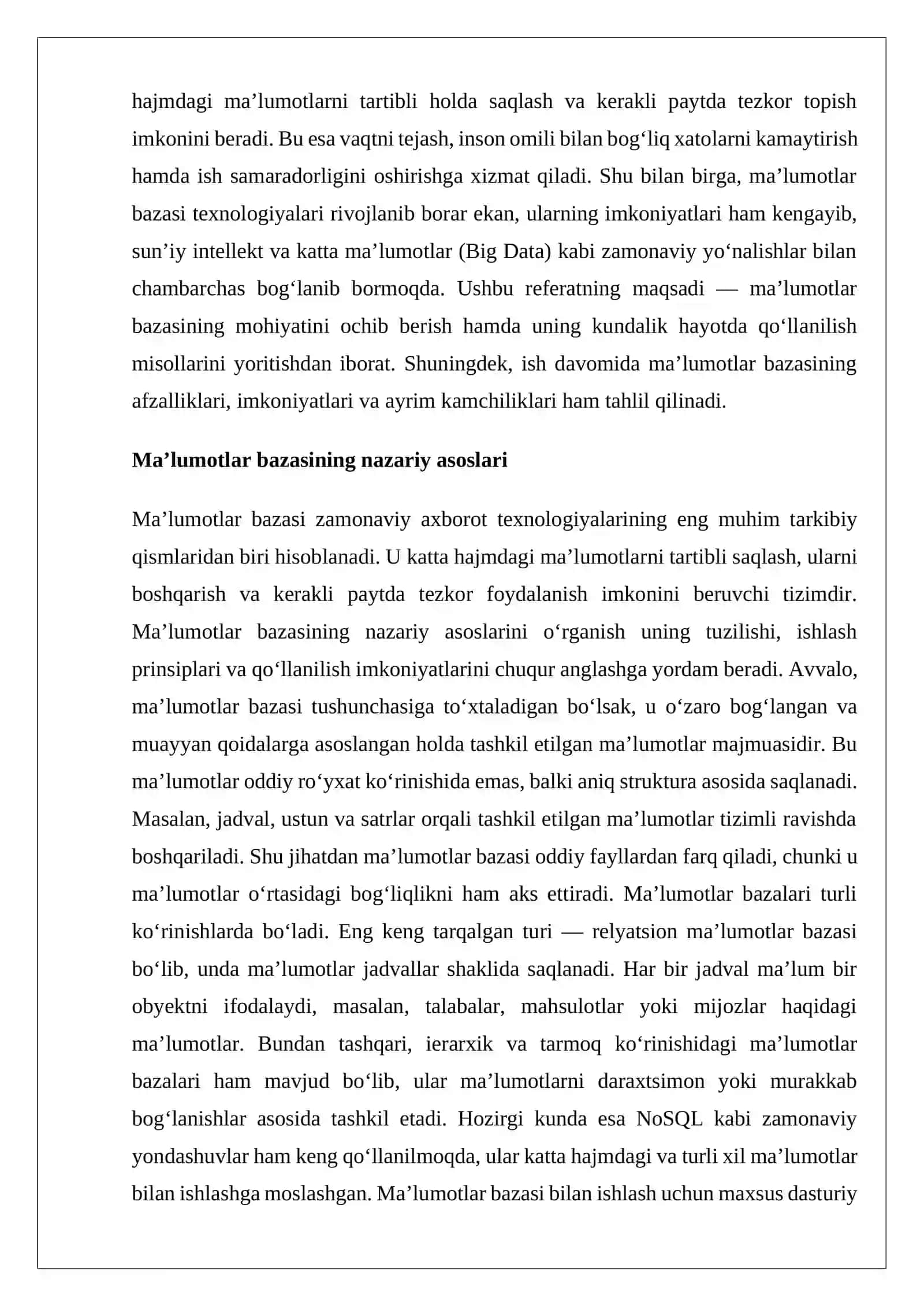 Ma’lumotlar bazasining kundalik hayotda qo‘llaniladigan misollar 2