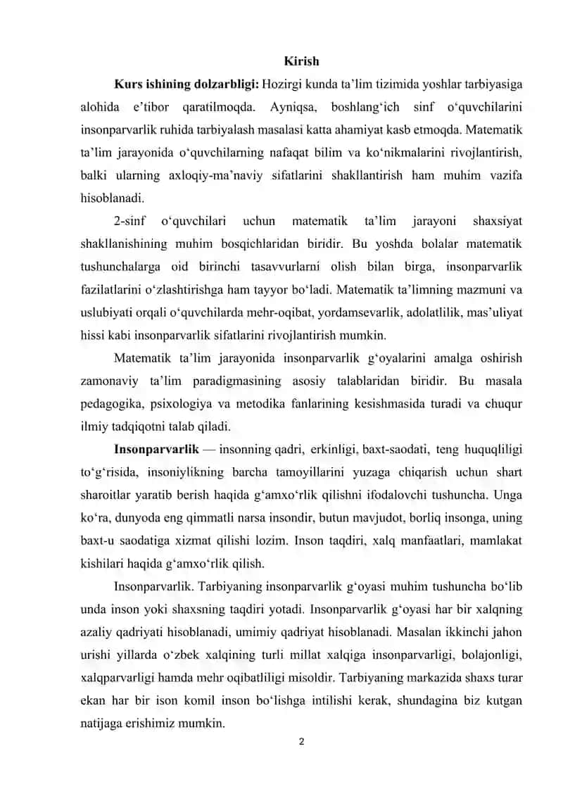 2-sinf o‘quvchilarini matematik ta’lim jarayonida insonparvarlik g‘oyalari 2