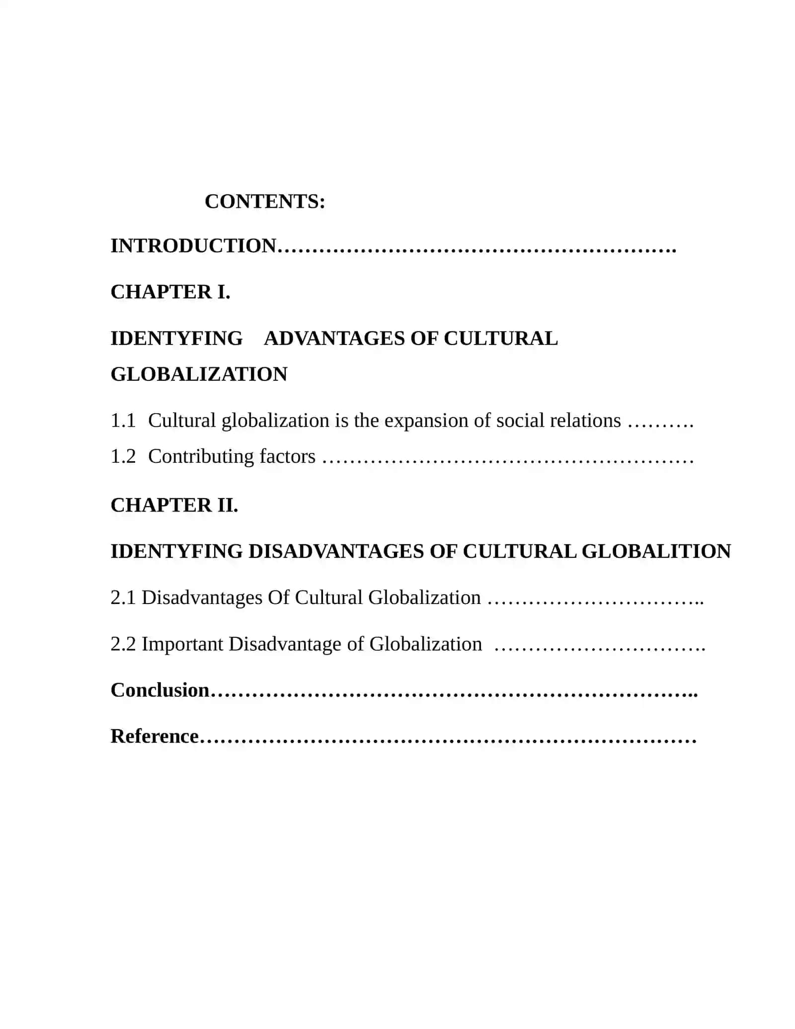 Course Paper on Identifying Advantages and Disadvantages of Cultural Globalization 2