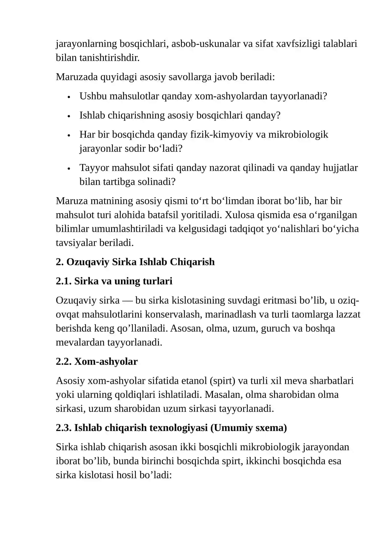Oziq-ovqat sanoatining muhim tarmoqlari — ozuqaviy sirka, alkogolsiz ichimliklar, kvas va mineral suvlar ishlab chiqarish texnologiyalarini har tomonlama yoritiladi 2