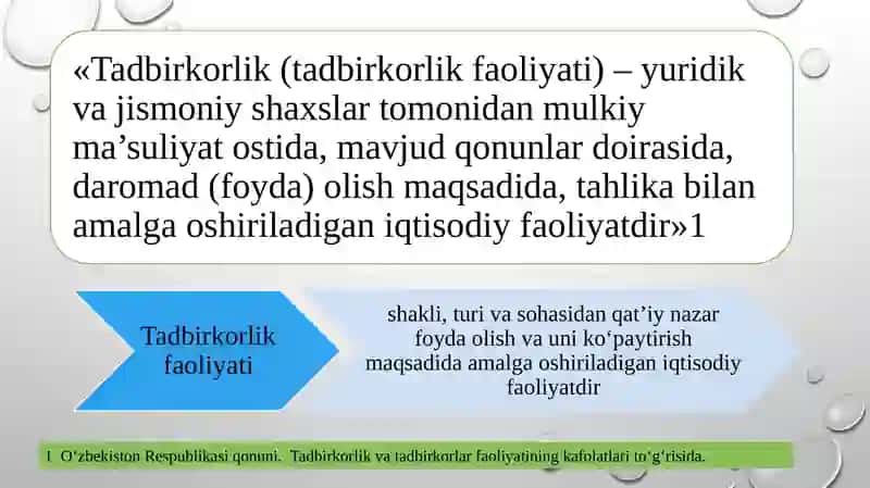Tadbirkorlik faoliyatining mohiyati 2