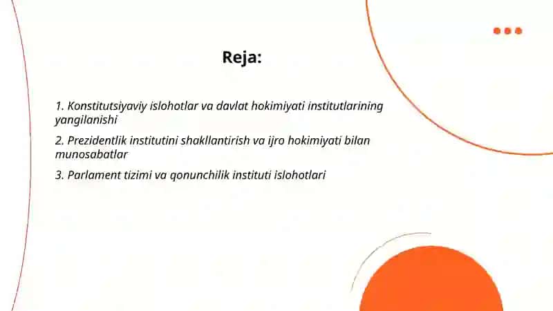Konstitutsiyaviy islohotlar va davlat hokimiyati institutlarining yangilanishi 2