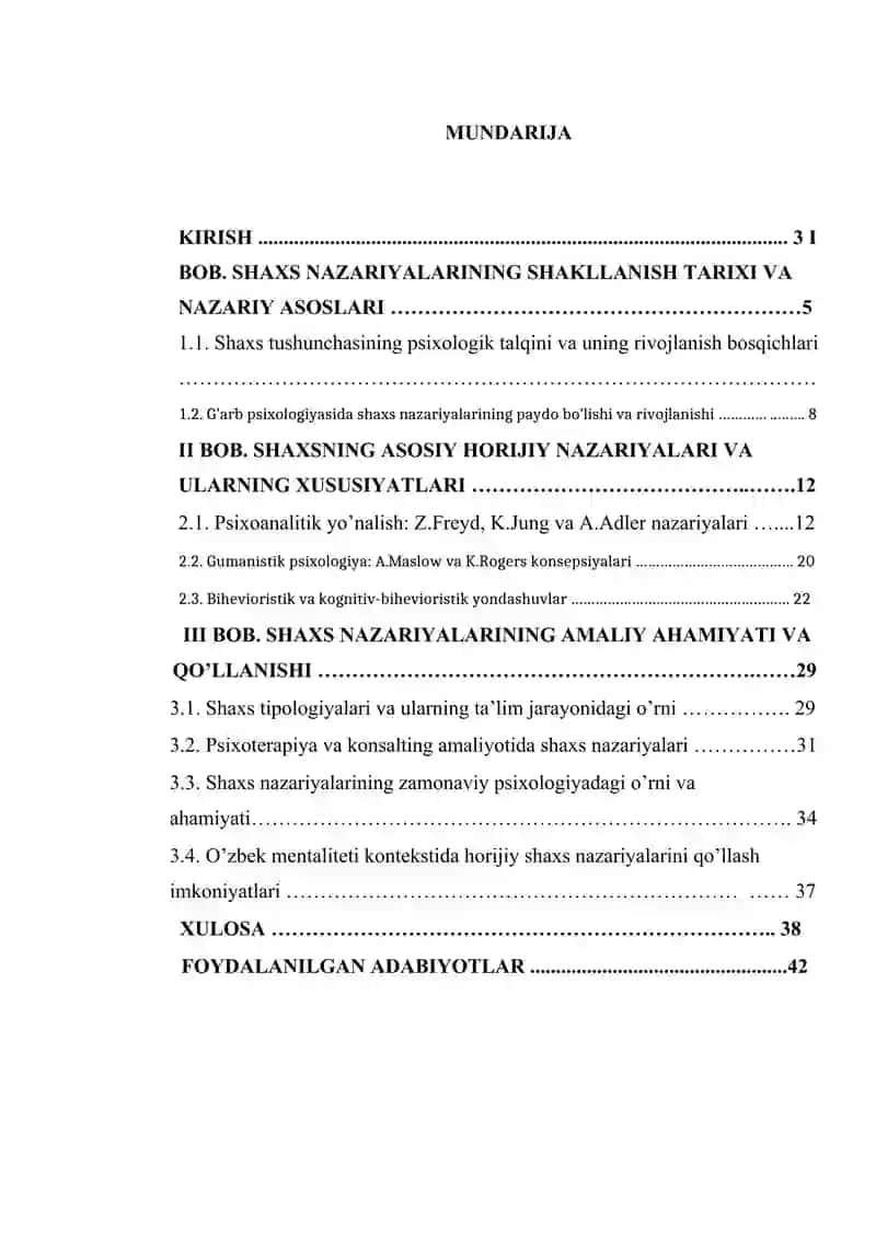 SHAXSNING HORIJIY NAZARIYALARI KURS ISHI 2