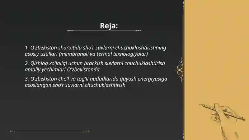 O'zbekiston sharoitida sho'r suvlarni chuchuklashtirish 2