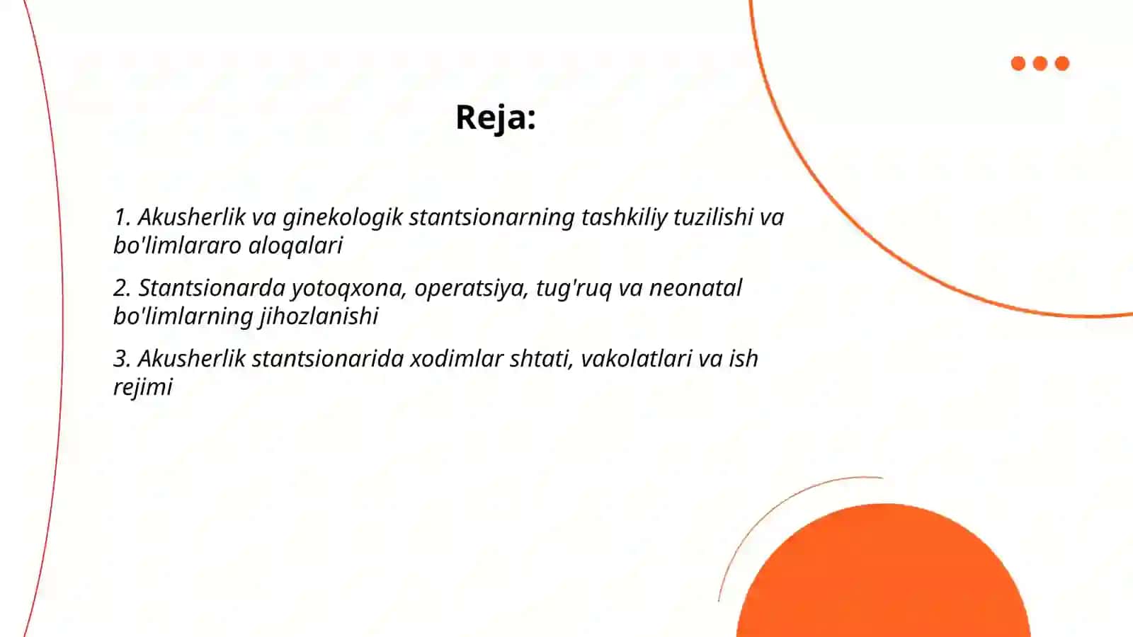 Akusherlik va ginekologik stansionarning tuzilishi va ishini tashkil qilish 2