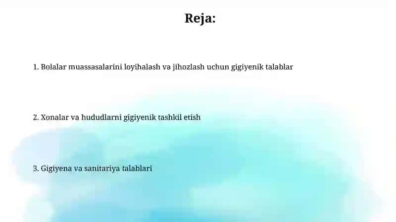 Bolalar muassalarini loyihalashtirish, jixozlanishiga bo’lgan gigiyenik talablar 2