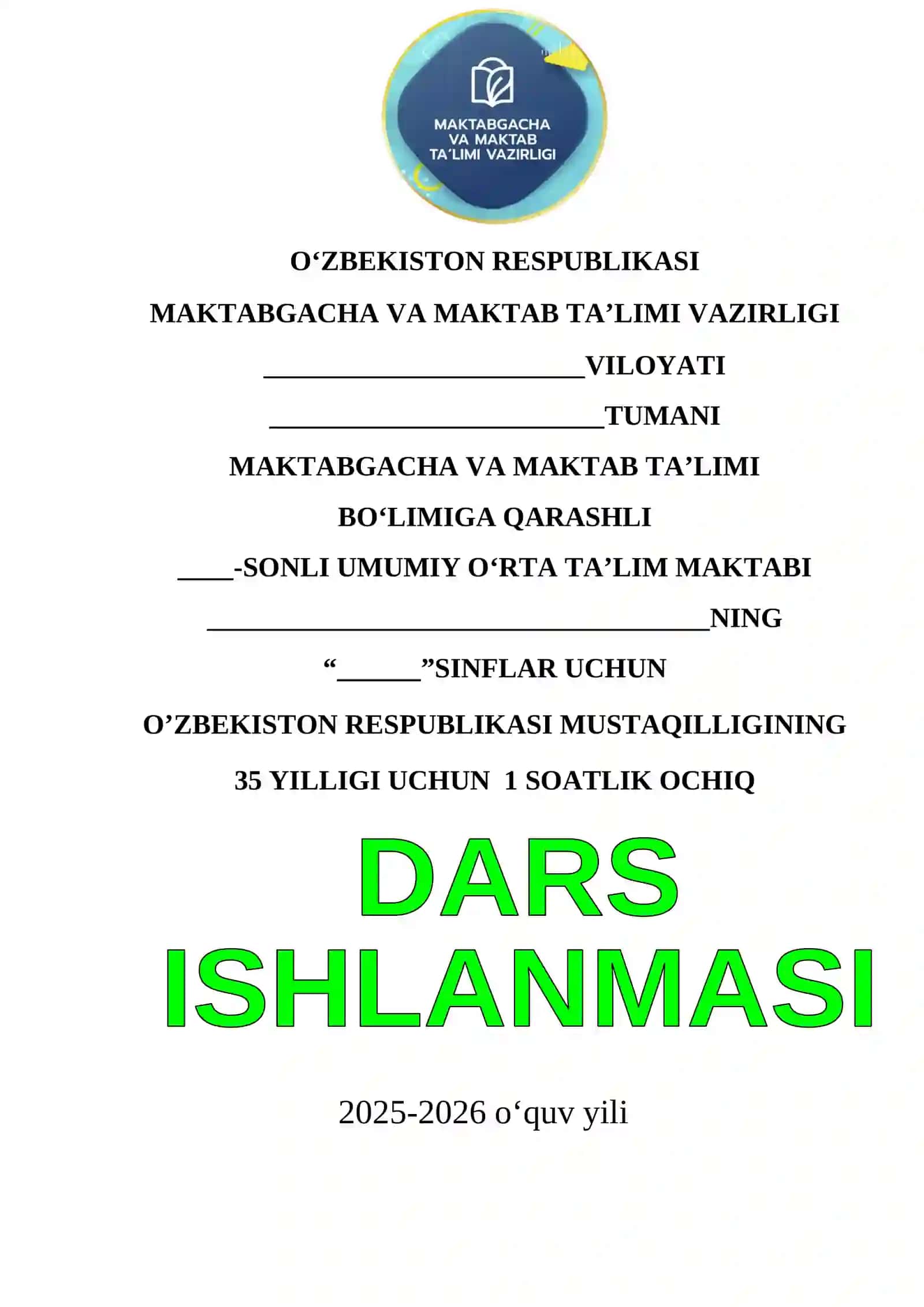 2026-YIL MUSTAQILLIK DARS ISHLANMASI YANGI 2