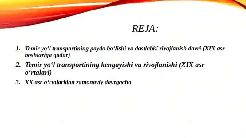 Temir yo’l transporting rivojlanish tarixi 2