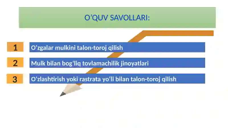 MULKIY JINOYATLAR, MULKNI O‘ZLASHTIRISH YOKI RASTRATA QILISH YO‘LI BILAN TALON-TAROJ QILISH 2