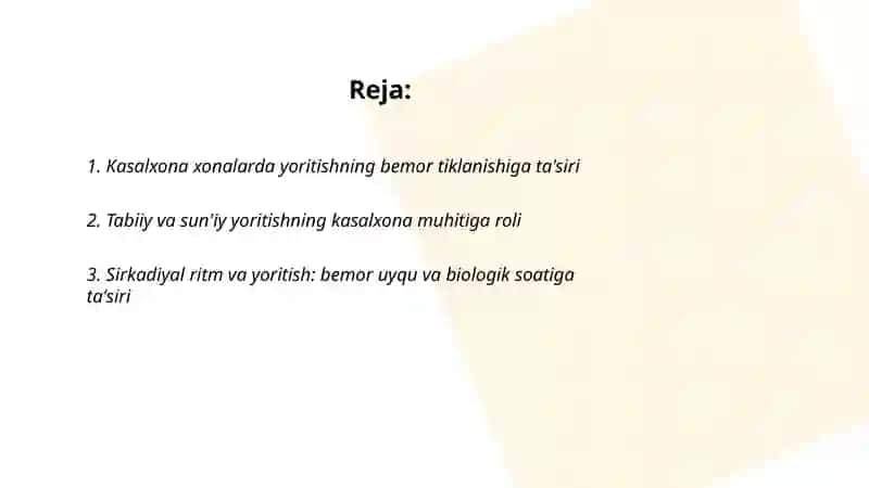 Kasalxona xonalari yoritilganligining ahamiyati 2