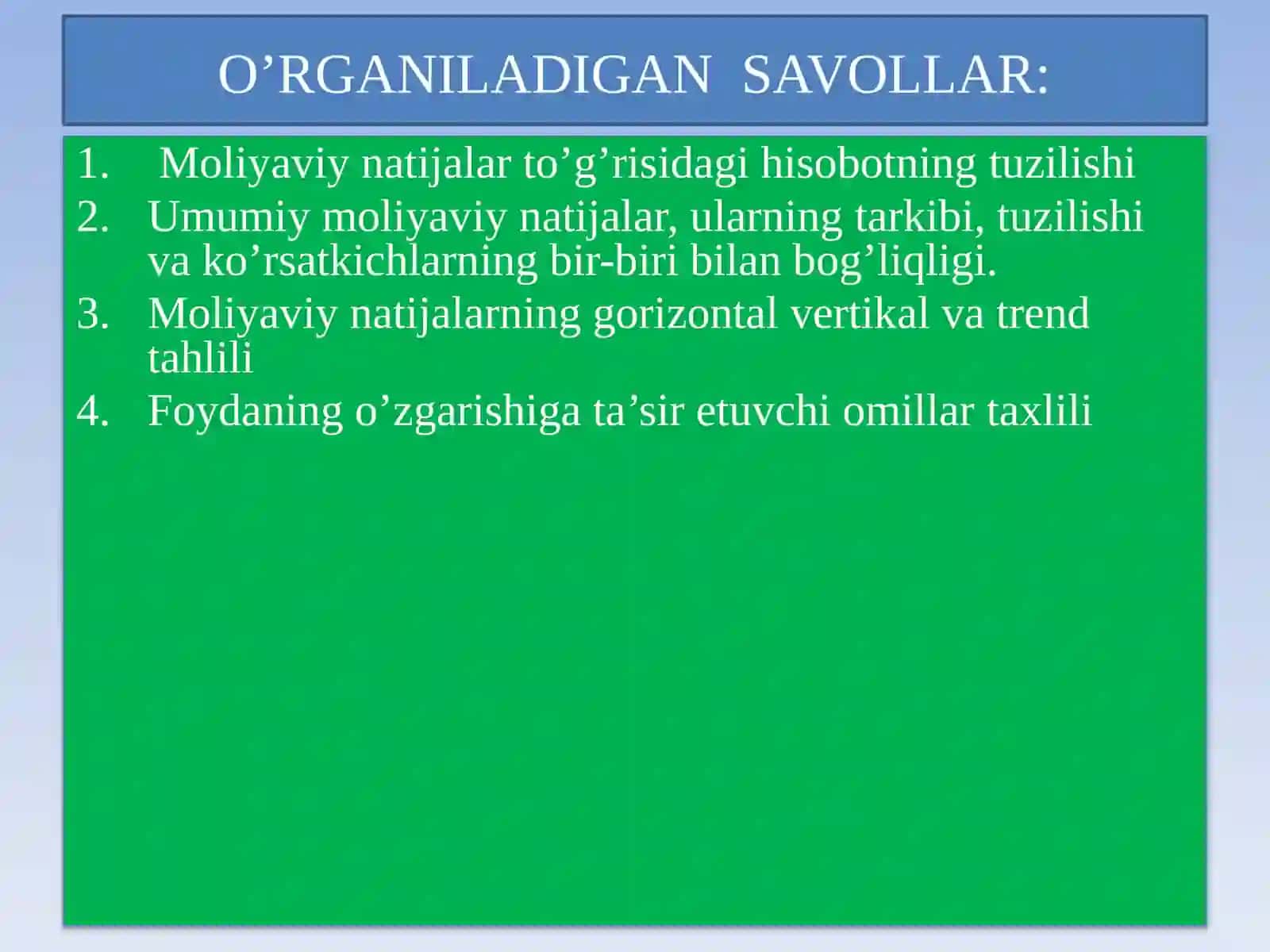 Moliyaviy hatijalar va rentabellik tahlili 2