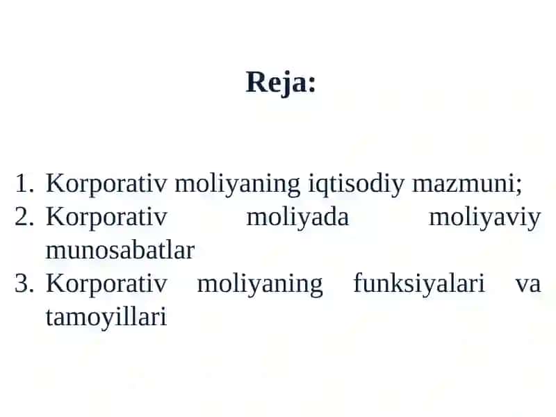 Korporativ Moliyaning Iqtisodiy Mazmuni 2