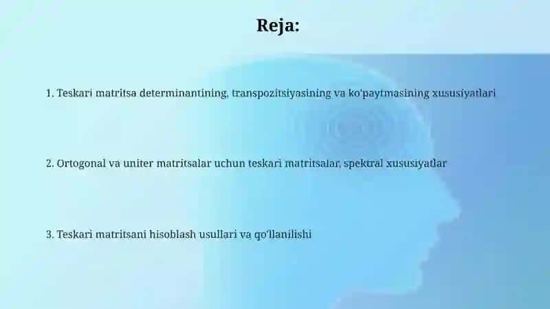 Teskari matritsaning qo'shimcha xossalari 2
