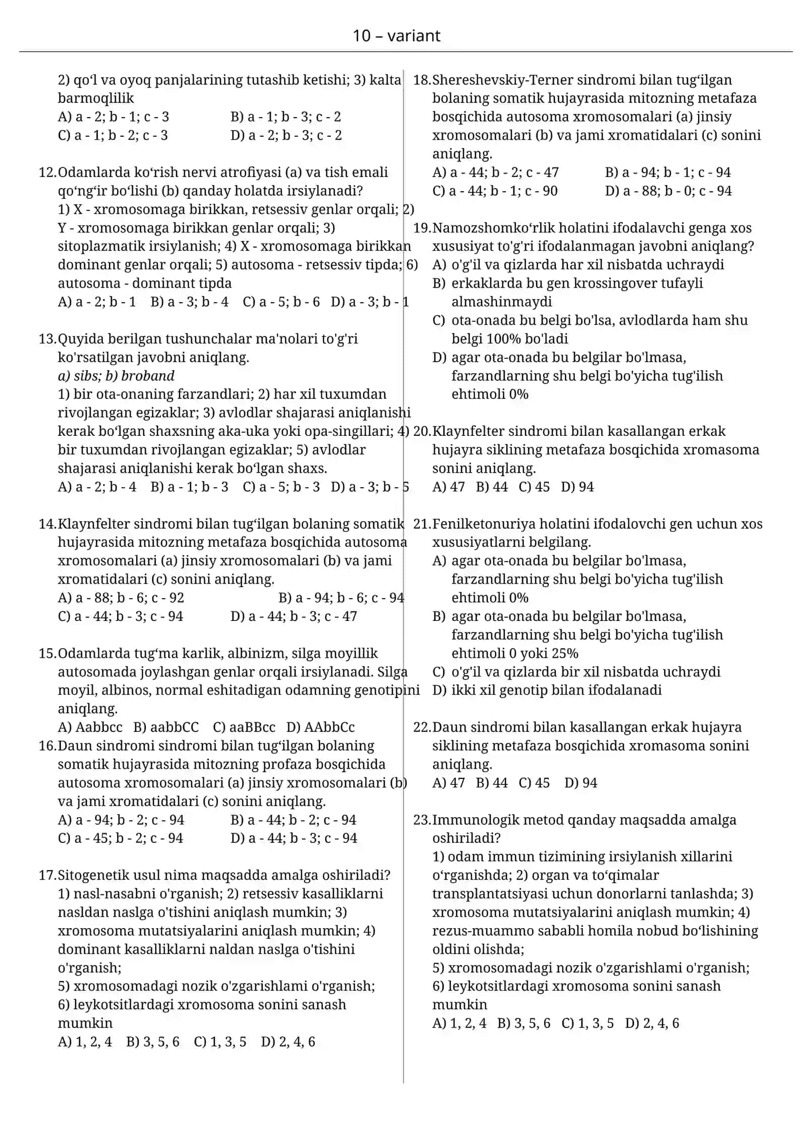 10-sinf biologiya test 4-variant 2