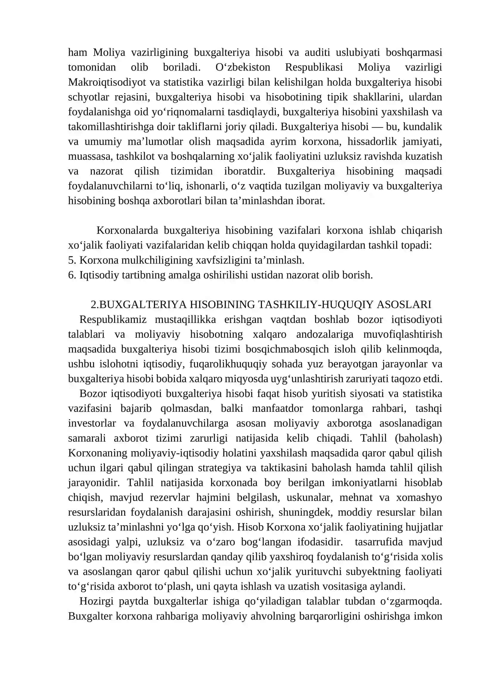 Korxonalar buxgalteriya hisobini tashkil qilish va unga qo‘yiladigan talablar 2