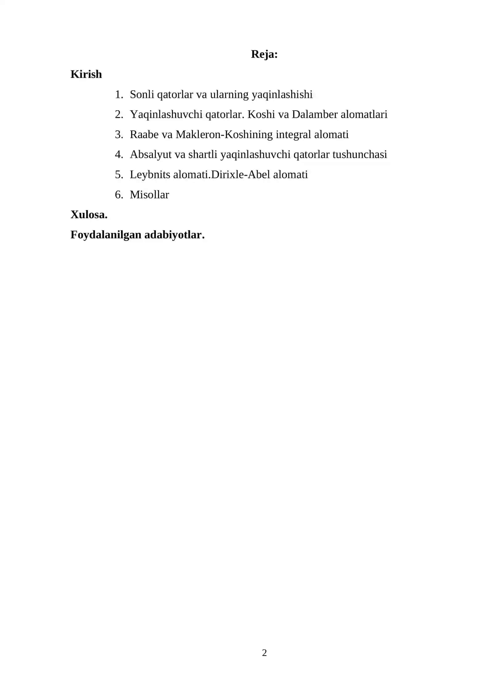 Sonli qator yaqinlashish alomatlari 2
