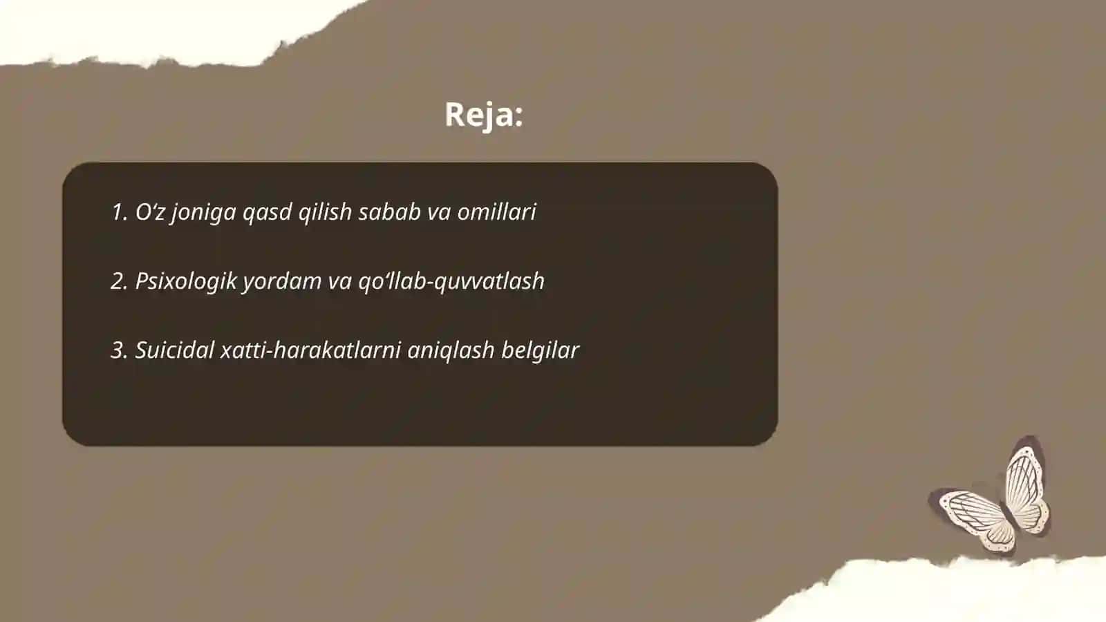 Shaxsning oʻz joniga qasd qilish harakati 2