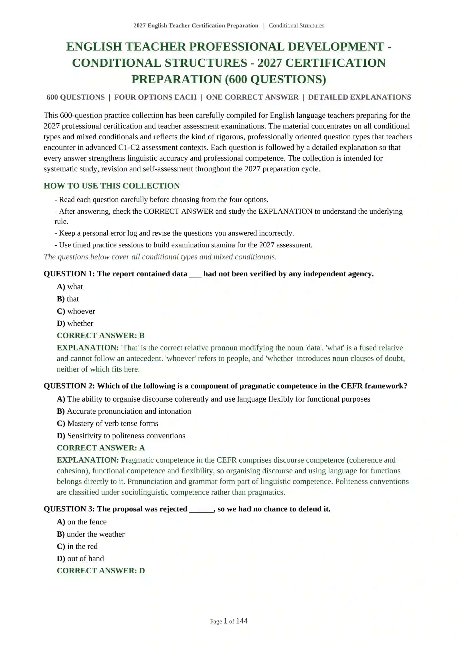 2027 English Teacher Certification Preparation | Conditional Structures 2