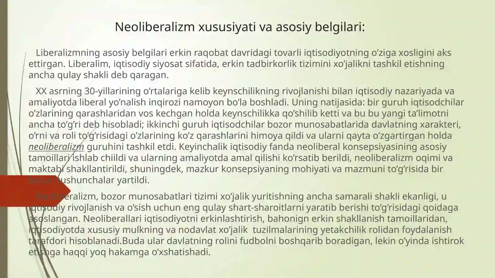 Neoliberalizm g’oyalarning mohiyati va ahamiyati 2