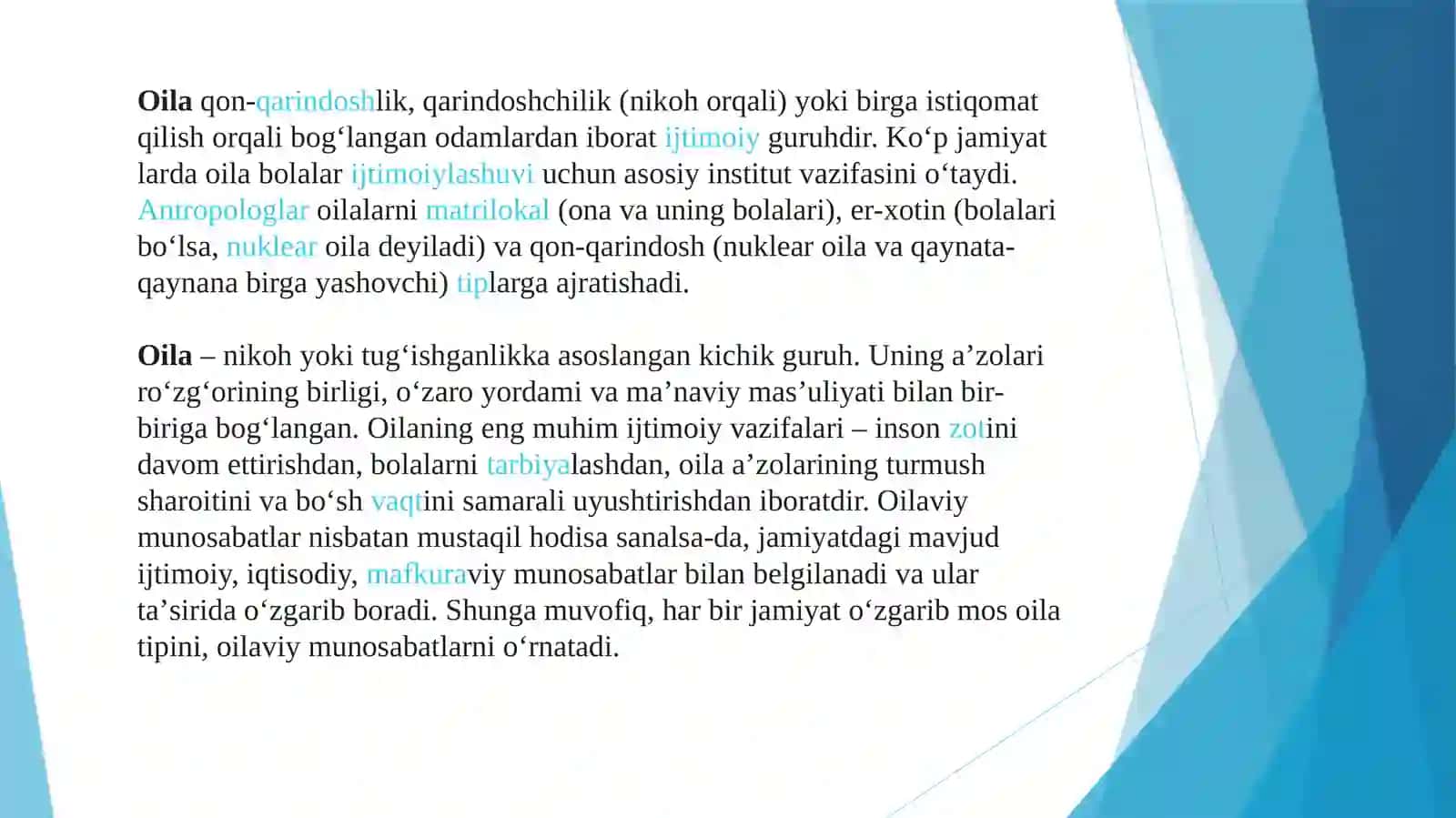 Oila va jamiyatning inson hayotidagi o‘rni. Oila muhitining bola tarbiyasiga ijobiy ta’siri 2