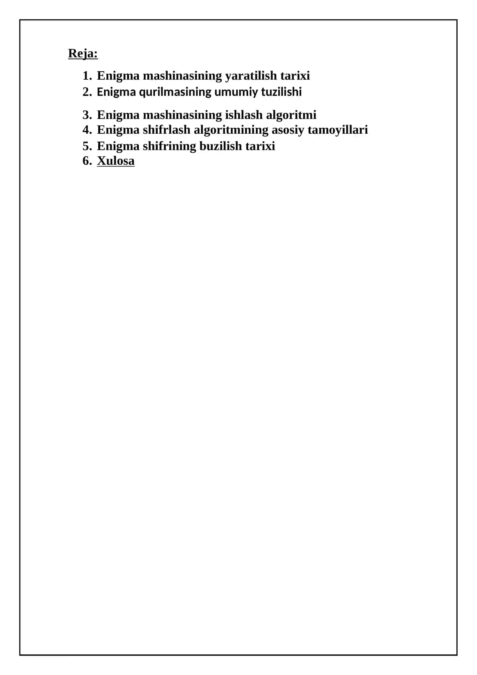 Enigma shifrlash mashinasi va uning bardoshligi(kriptografik mustahkamligi) 2