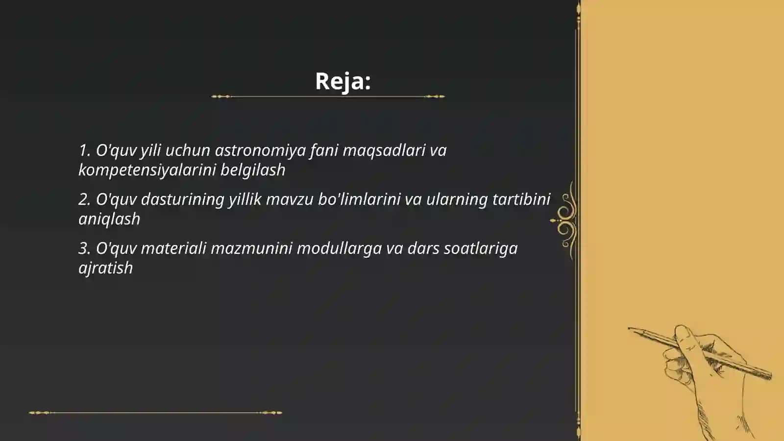 Tanlangan (astranomiya) o'quv fani darajasida o'quv yili uchun o'quv materiali 2
