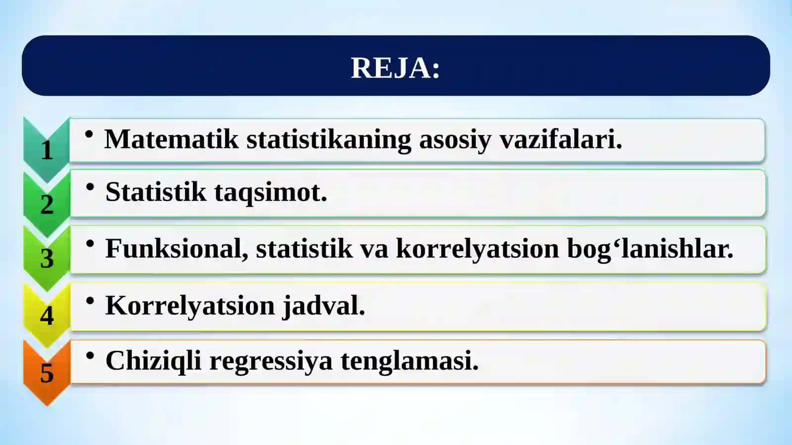 FUNKSIONAL, STATISTIK VA KORRELYATSION BOG‘LANISH. CHIZIQLI REGRESSIYA TENGLAMASI 2