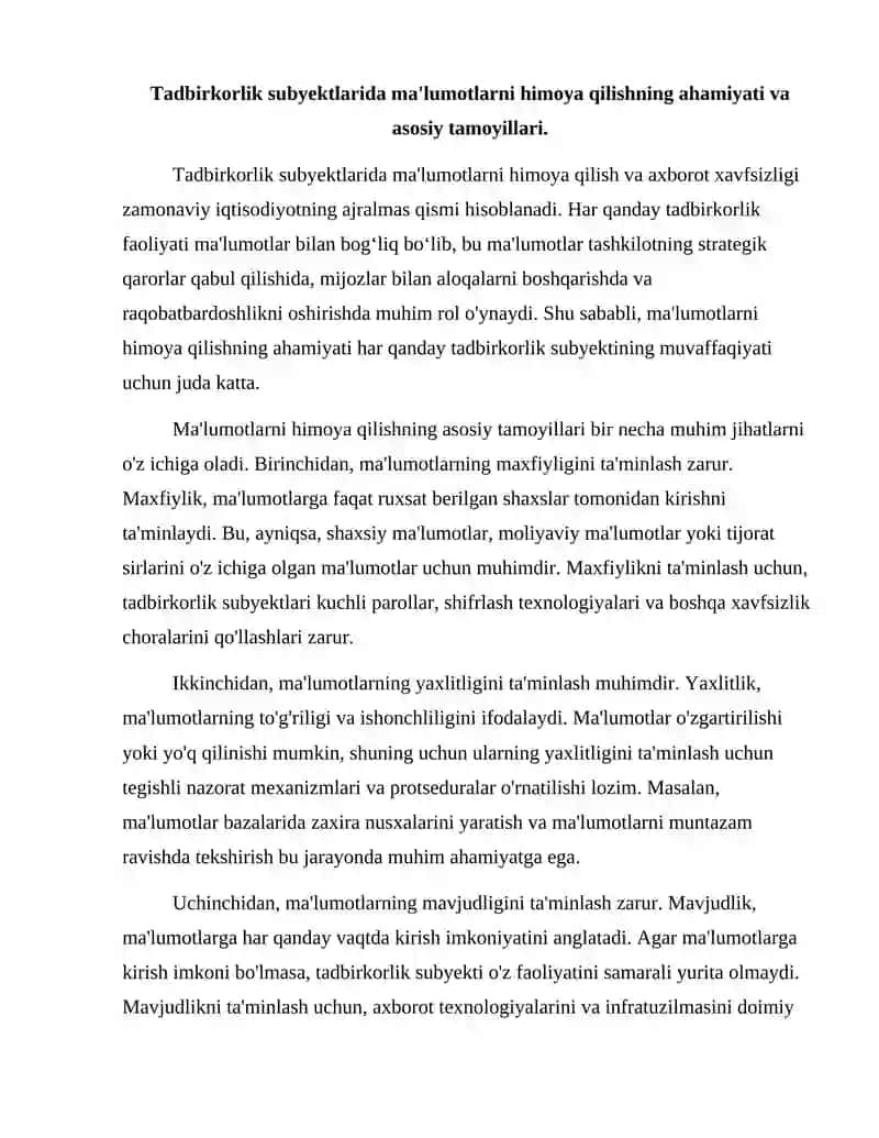 Tadbirkorlik subyektlarida ma'lumotlarni himoya qilish va axborot xavfsizligi 2