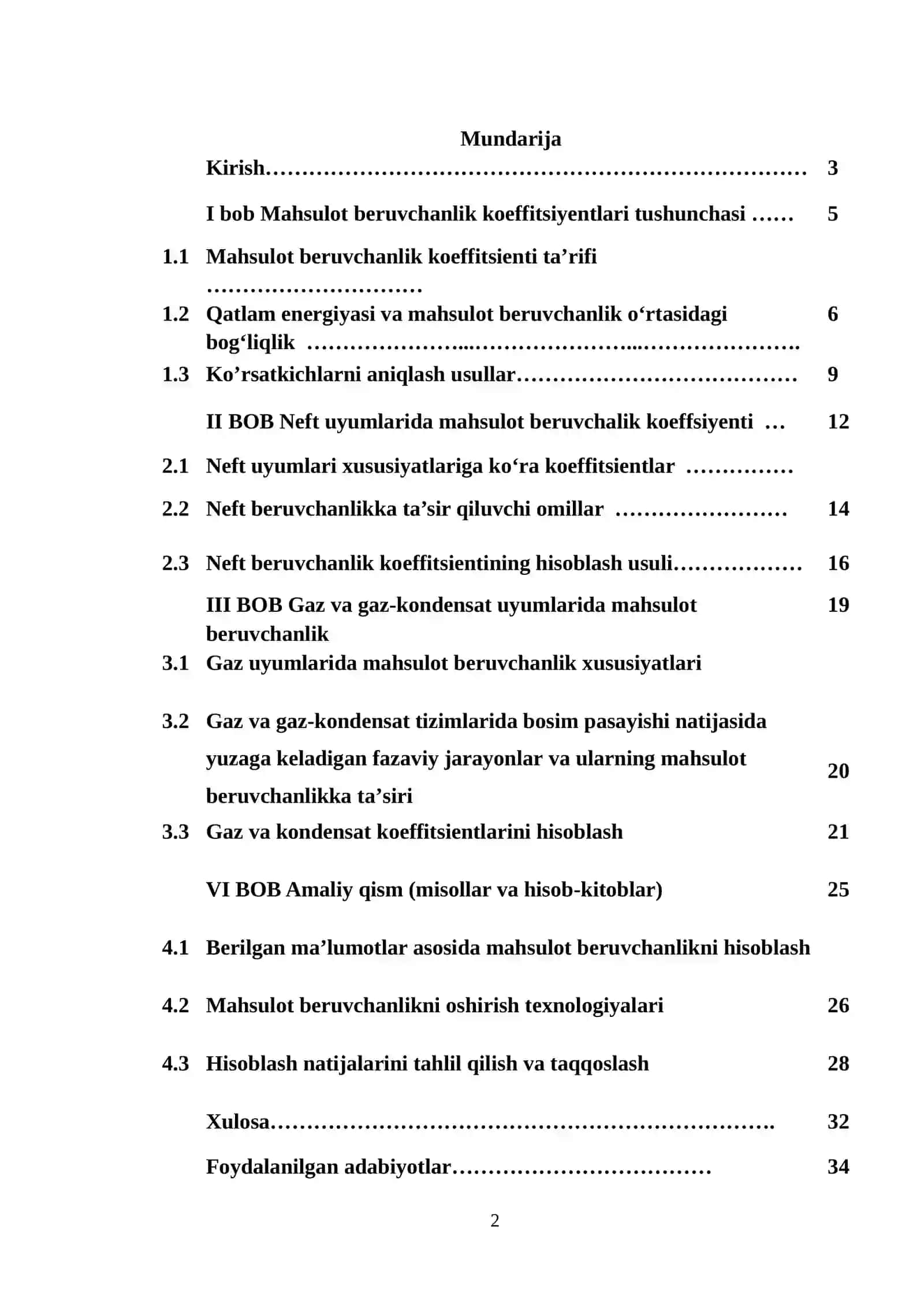Neft, gaz va gaz-kondensat uyumlarining mahsulot beruvchanlik koeffitsienti 2