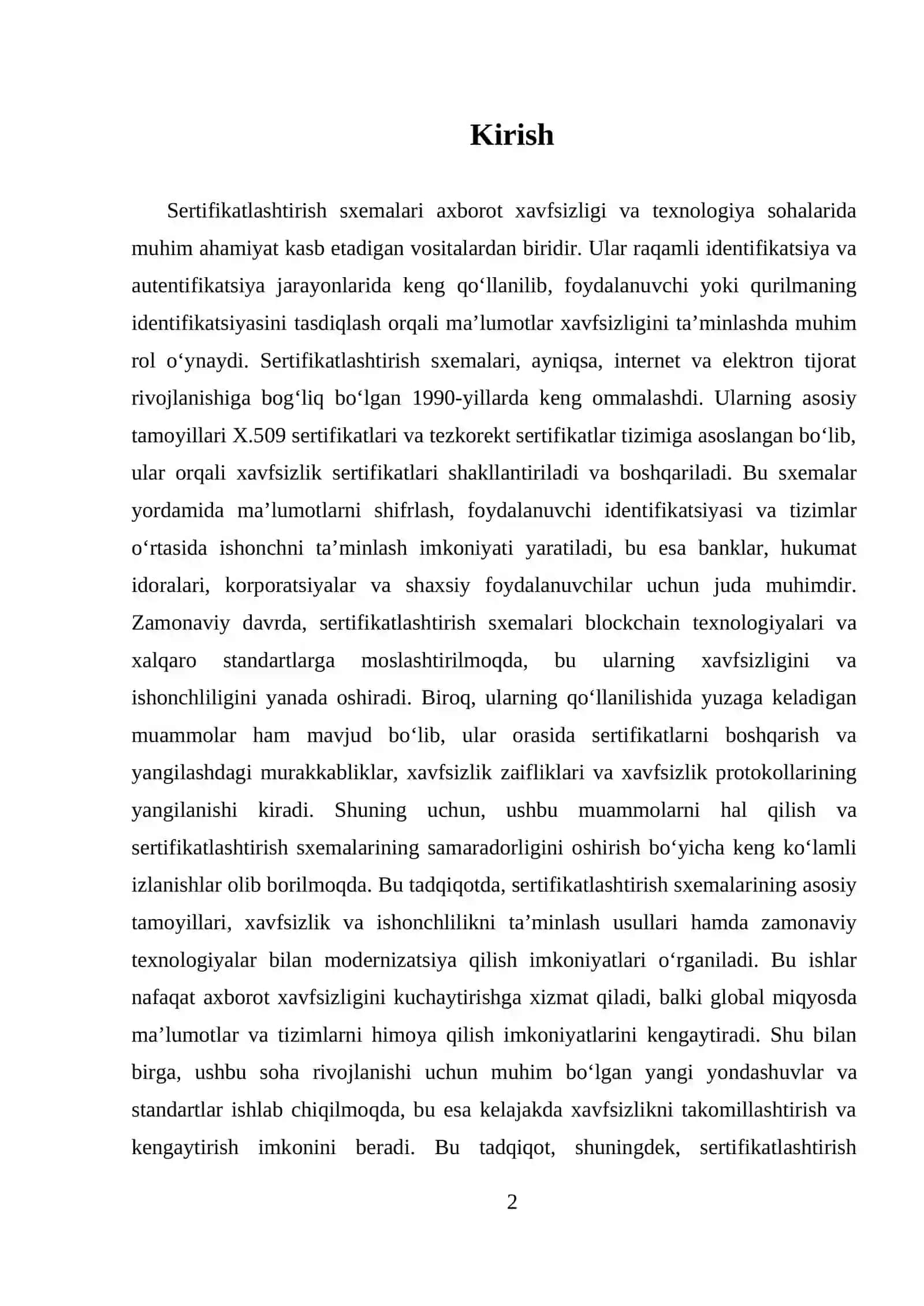 Sertifikatlashtirish sxemalarini qo`llanilishi 2