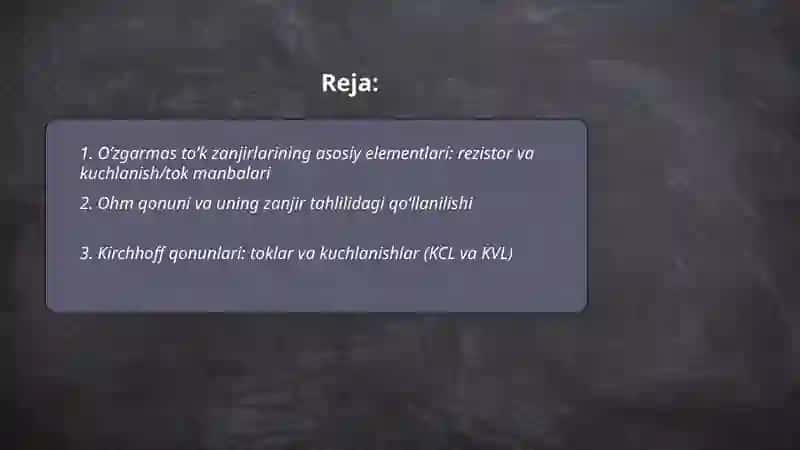 Oʼzgarmas toʼk elektr zanjirlari va ularning tahlillari 2