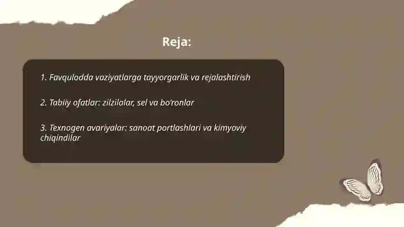 Tabiiy, texnogen, ekologik va ijtimoiy tusdagi favqulotda vaziyatlarda 2