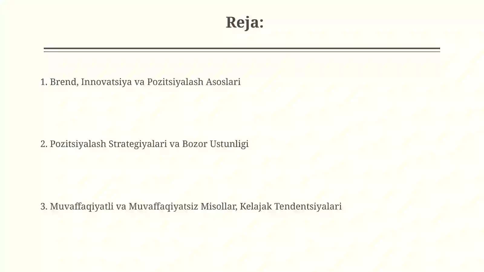 Brend, Innovatsiya va Pozitsiyalash Asoslari 2