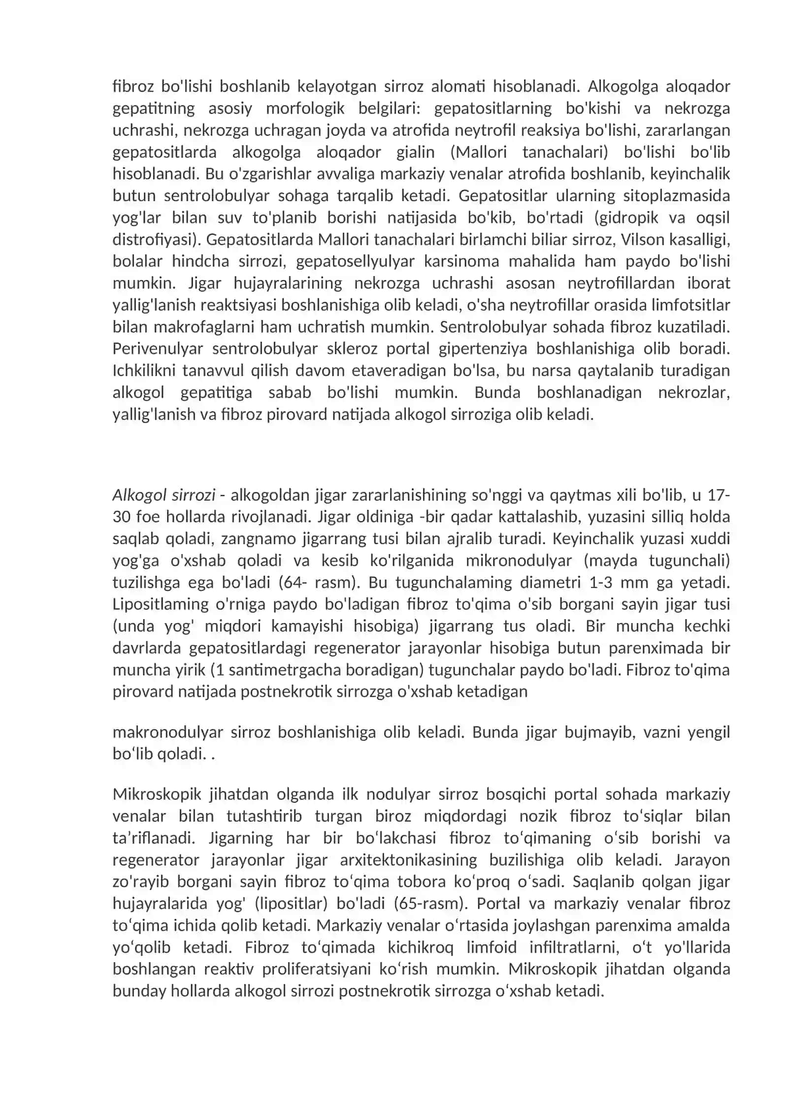 Jigarni toksik va dori  vositalaridan zarar. Jigar o‘smalari. O't tosh kasalliklari. 2