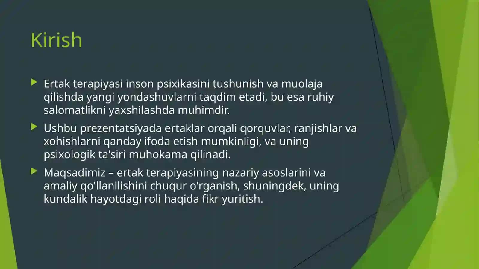 Ertakterapiya“Meningqo’rquvlarimranjishlarimvaxohishlarim” 2