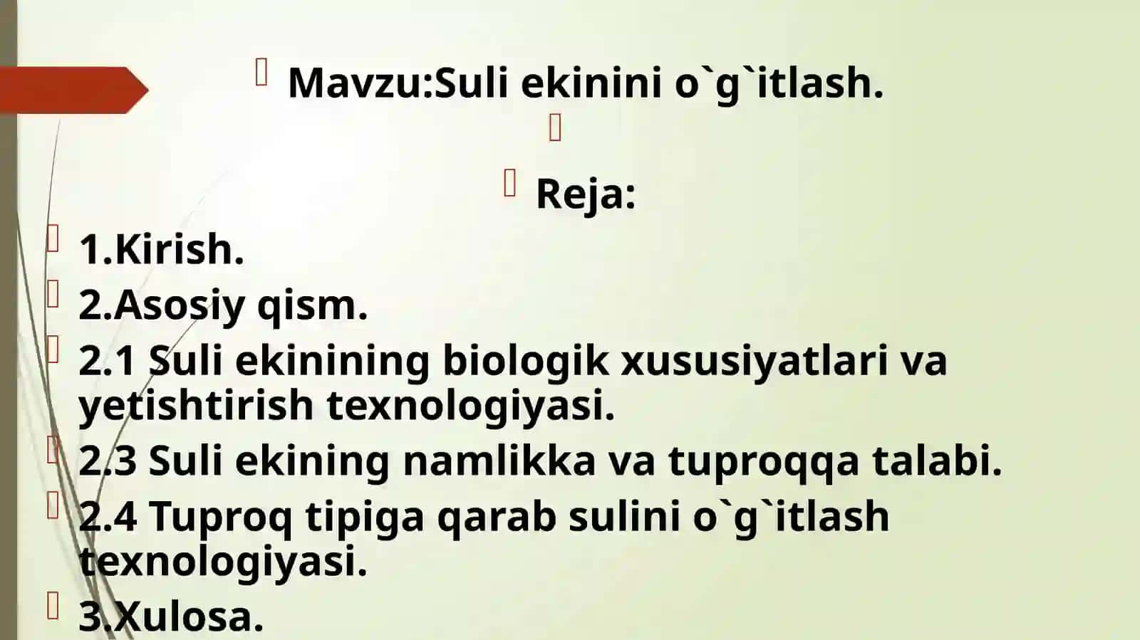 Agrokimyo va agrotuproqshunoslik yo’nalishi 401-guruh talabasi erkino va mohichehraning o`g`it qo`llash tizimi fanidan kurs ishi taqdimoti 2