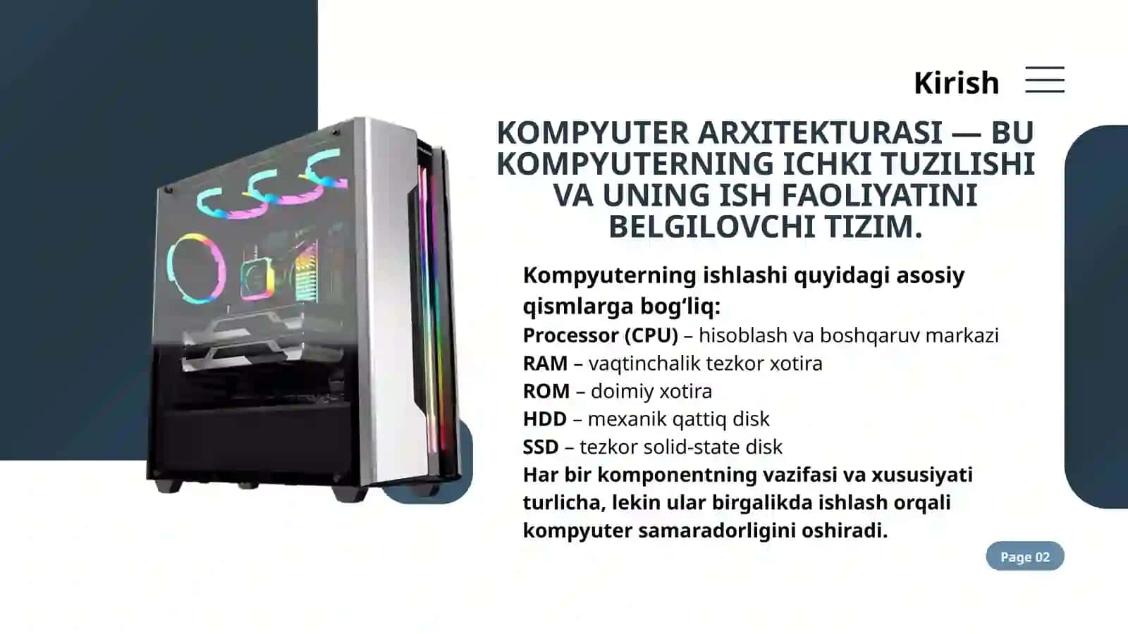 KOMPYUTER ARXITEKTURASI: PROCESSOR, RAM, ROM, HDD, SSD 2