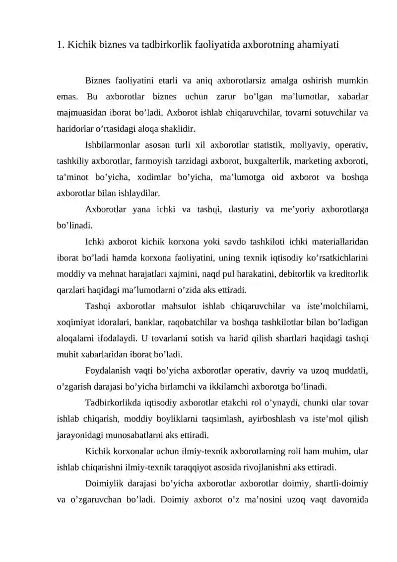 Biznes faoliyatini axborot bilan ta’minlash 2