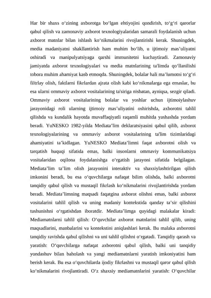 Axborot matni bilan ishlash 2