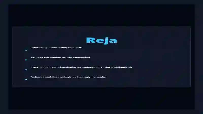 Internet tarmog'idan foidalanish bo'yicha sog'lom muxitni shaklantirish. 2