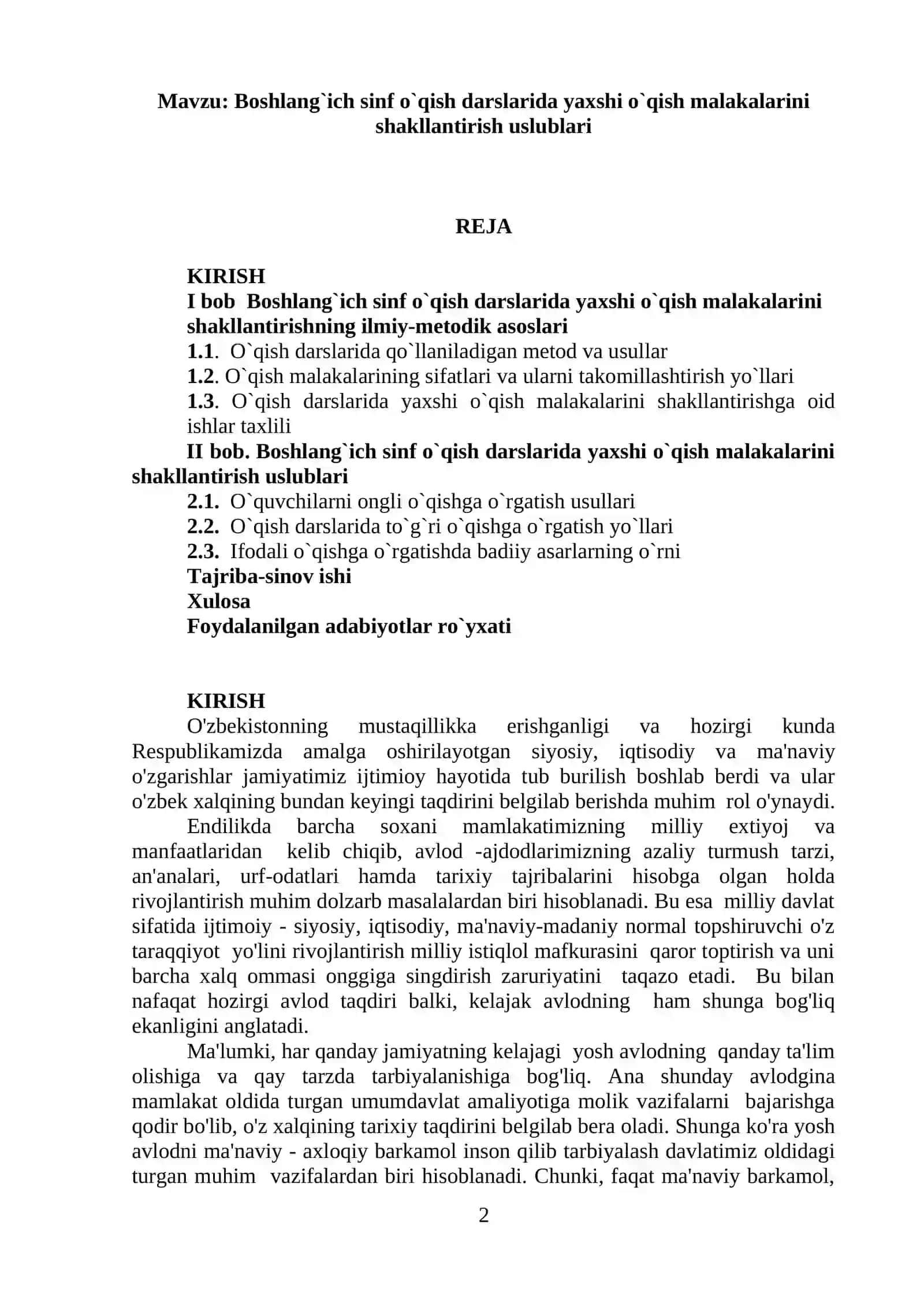 Boshlang`ich sinf o`qish darslarida yaxshi o`qish malakalarini shakllantirish uslublari 2