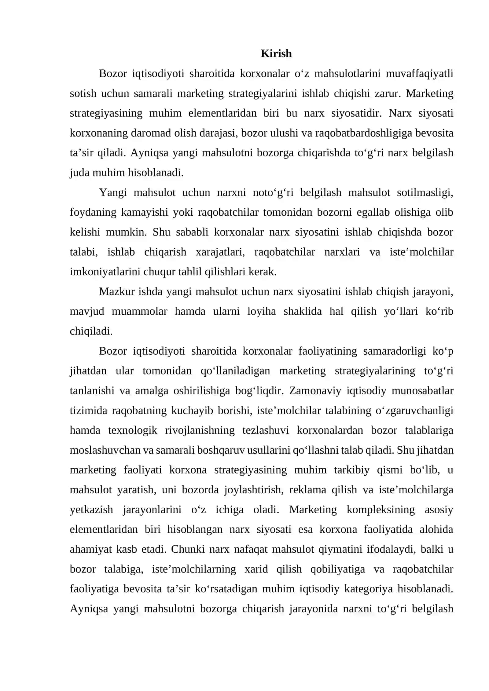 YANGI MAHSULOT UCHUN NARX SIYOSATINI ISHLAB CHIQISH: MUAMMONI ANIQLASH VA LOYIHA SHAKLIDA YECHIM TAYYORLASH 2