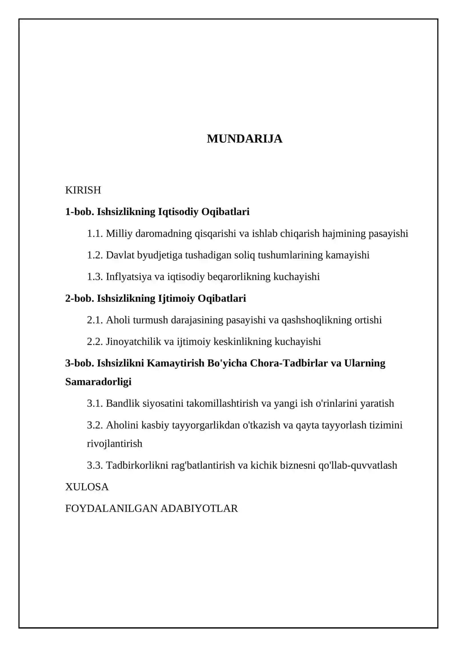 Mamlakatda ishsizlikning iqtisodiy va ijtimoiy oqibatlari 2