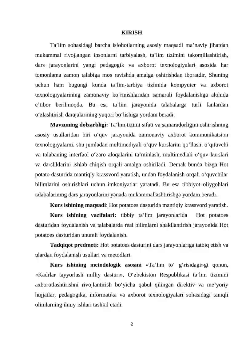 HOT POTATOES DASTURINING IMKONIYATLARI VA AMALIY QO‘LLANILISHI 2