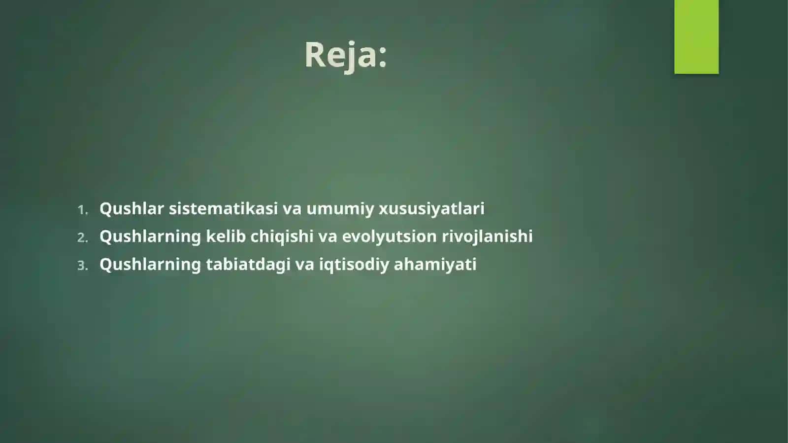 Qushlar sistematikasi. Qushlarning kelib chiqishi va iqtisodiy ahamiyati 2