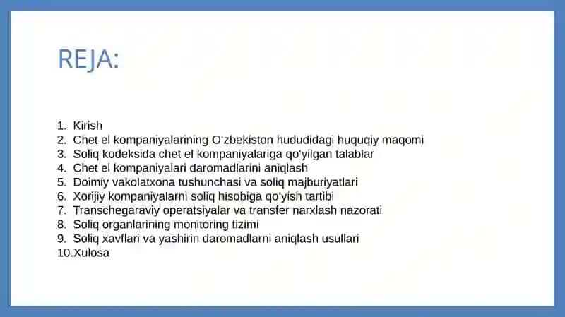 Chetelkompaniyalari ustidan nazorat qilish 2