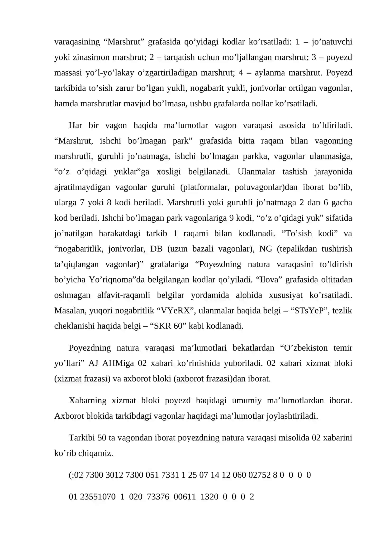 Poyezdlarga natur varag‘ini tayyorlash BTM operatori 2