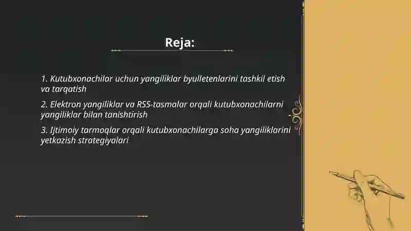 Kutubxonachining axborot kutubxona sohasidagi yangiliklar bilan tanishtirish Valiyeva MUHAYYOxon 2