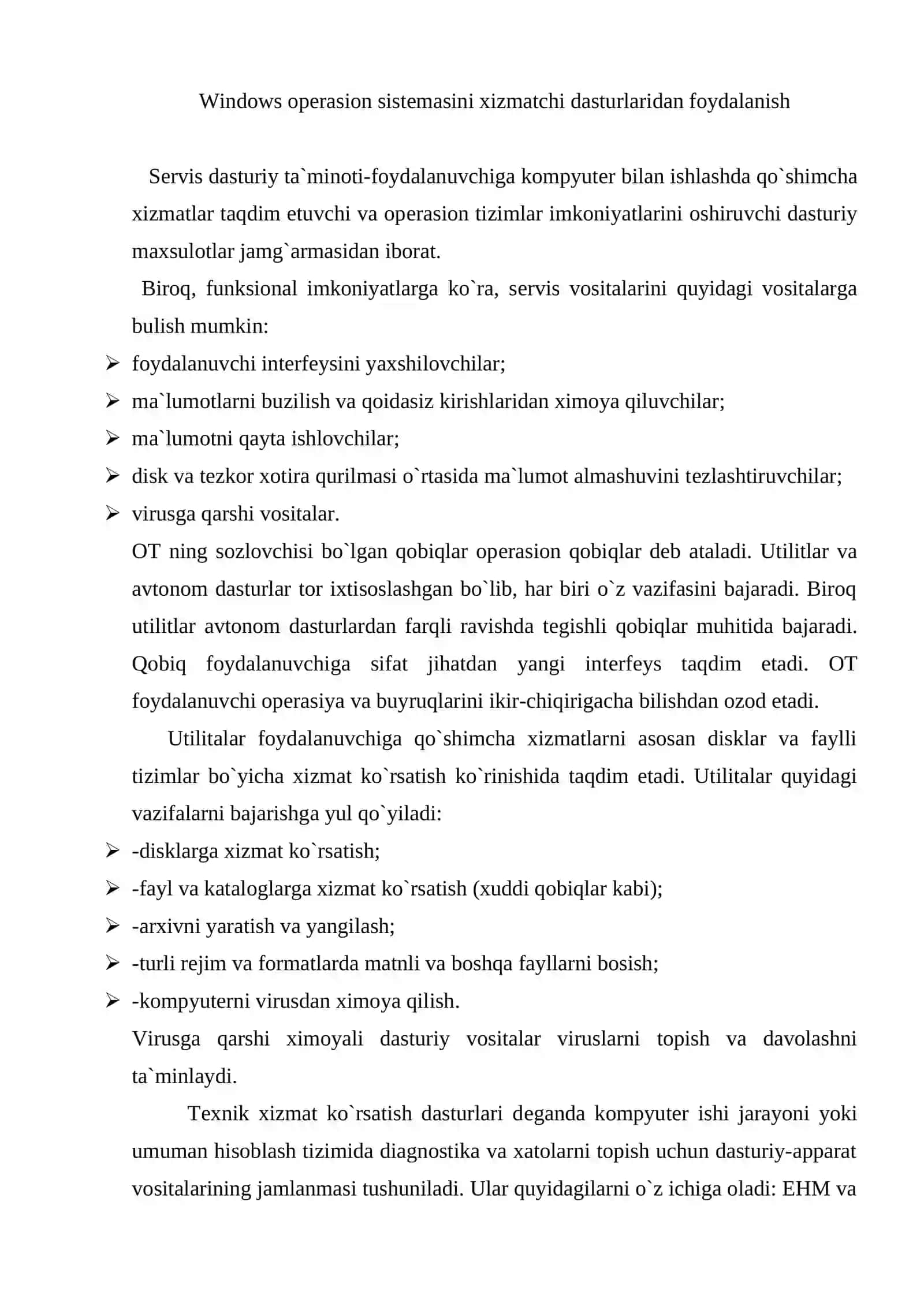 WINDOWS opеrasion tizimining xizmatchi dasturlari haqida ma`lumot 2
